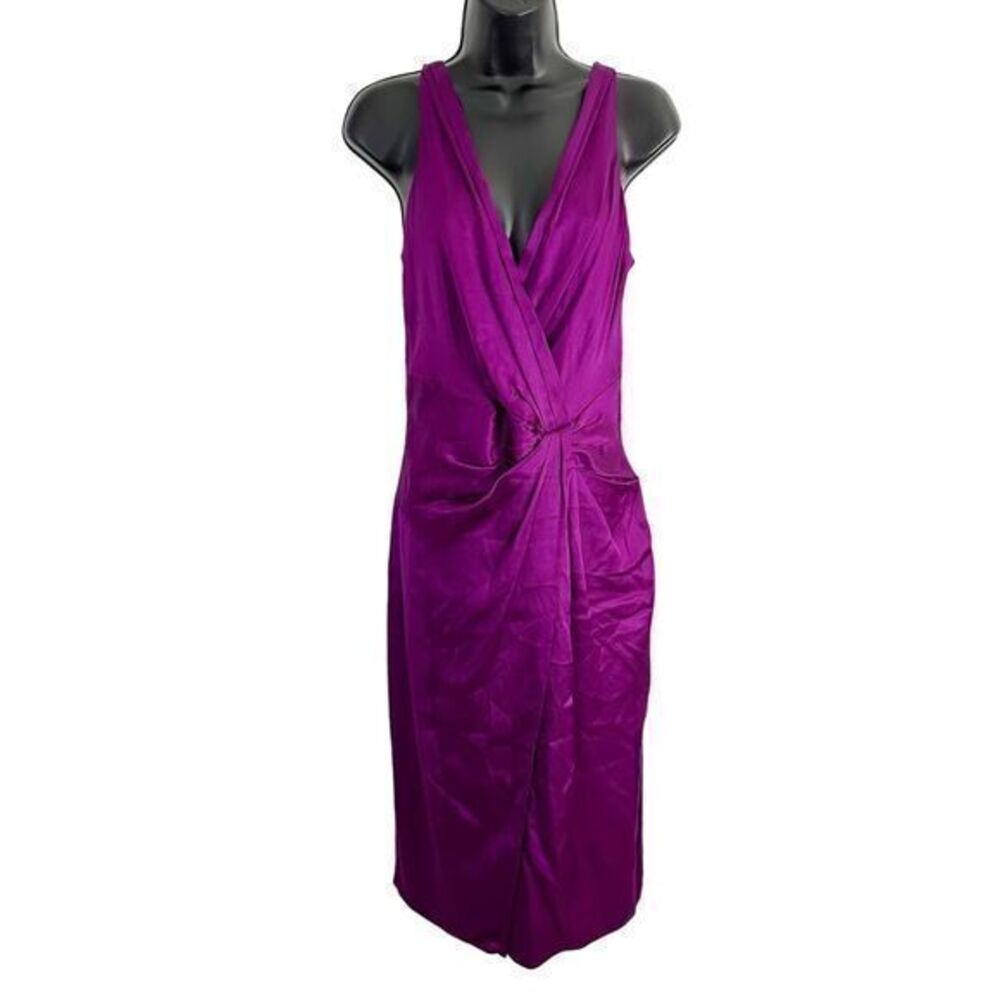 Temperley London 100% Silk‎ Midi Sheath Dress Purple 6 Formal Classic Designer